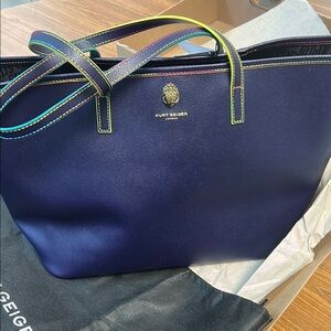 Kurt Geiger Navy Tote with Rainbow Stitching